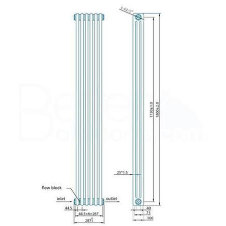 Belgravia 1800 x 287mm Tri-Column White Vertical Radiator