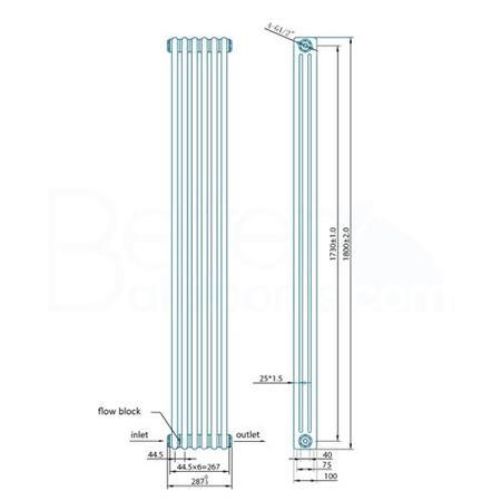 Belgravia 1800 x 287mm Tri-Column White Vertical Radiator