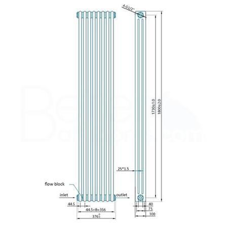 Belgravia 1800 x 396mm Tri-Column White Vertical Radiator