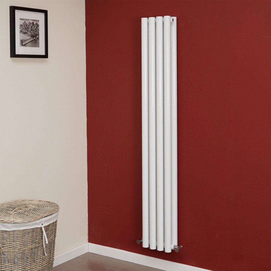 Langham 1600 x 225mm Double Round Panel White Vertical Radiator