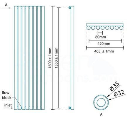 Langham 1600 x 465mm Single Round Panel Anthracite Vertical Radiator