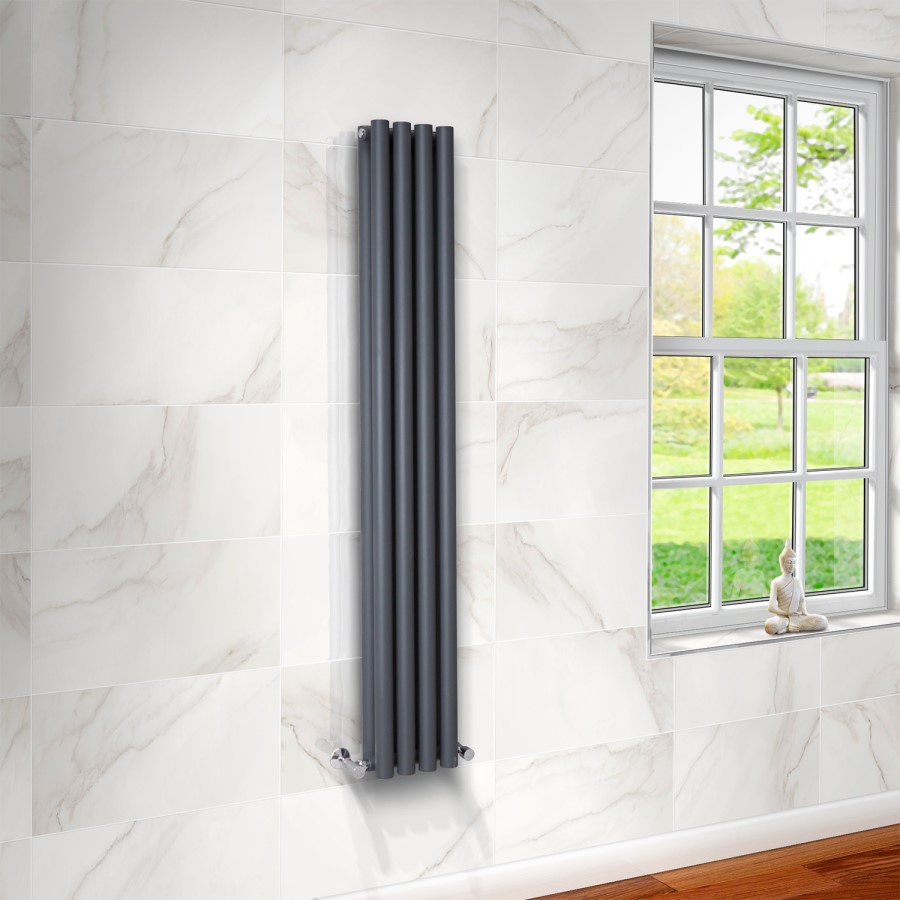 Langham 1600 x 225mm Double Round Panel Anthracite Vertical Radiator