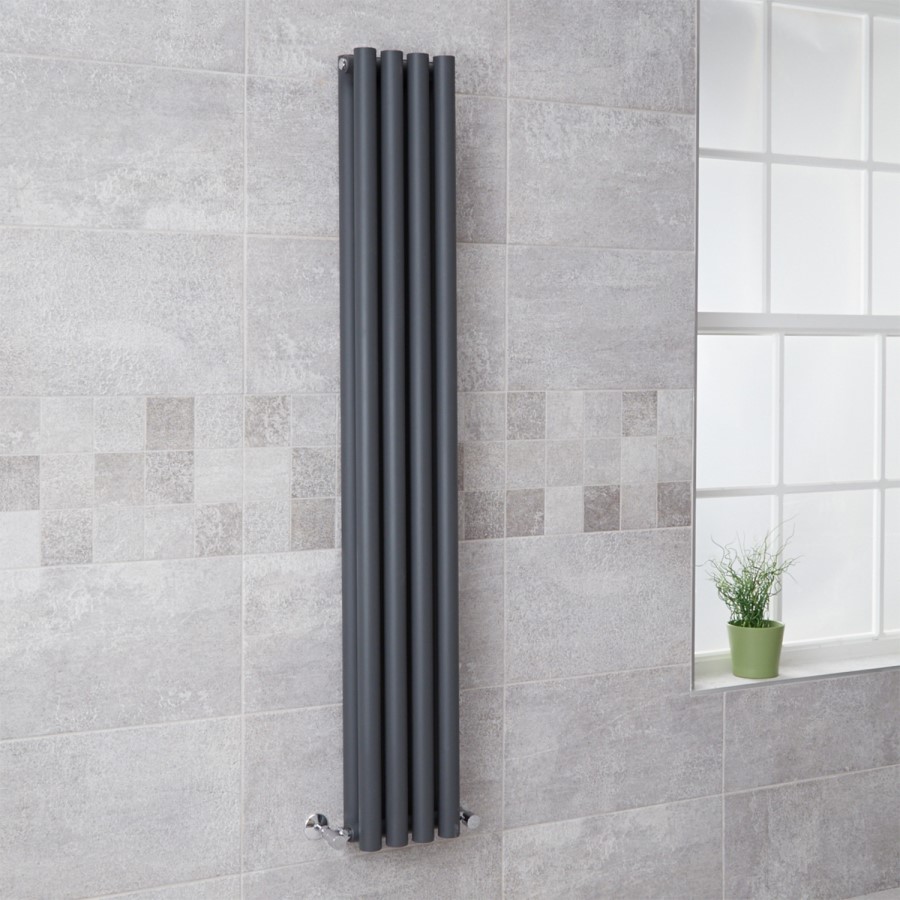 Langham 1600 x 225mm Double Round Panel Anthracite Vertical Radiator