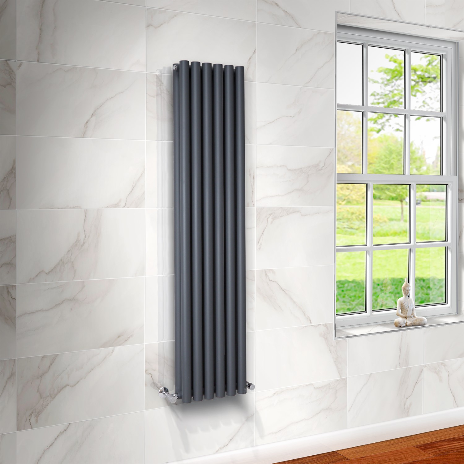 Langham 1600 x 345mm Double Round Panel Anthracite Vertical Radiator ...