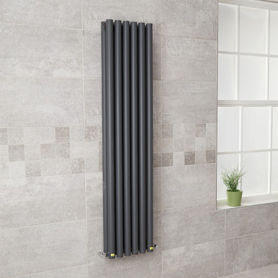 Langham 1600 x 345mm Double Round Panel Anthracite Vertical Radiator