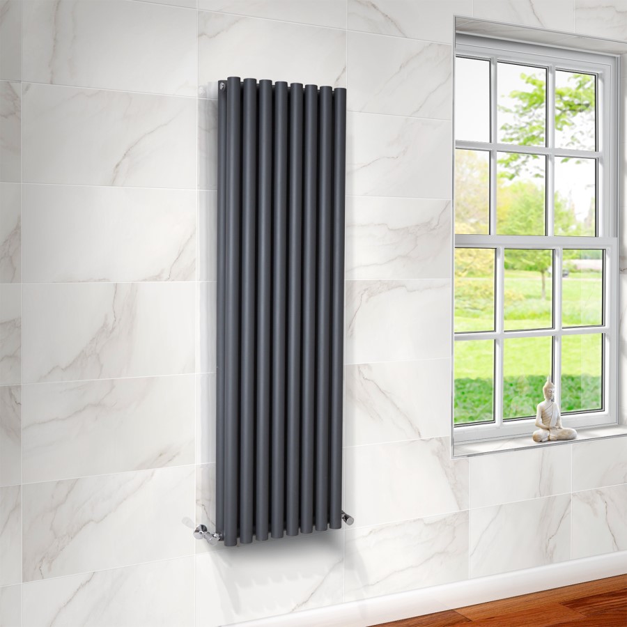 Langham 1600 x 465mm Double Round Panel Anthracite Vertical Radiator