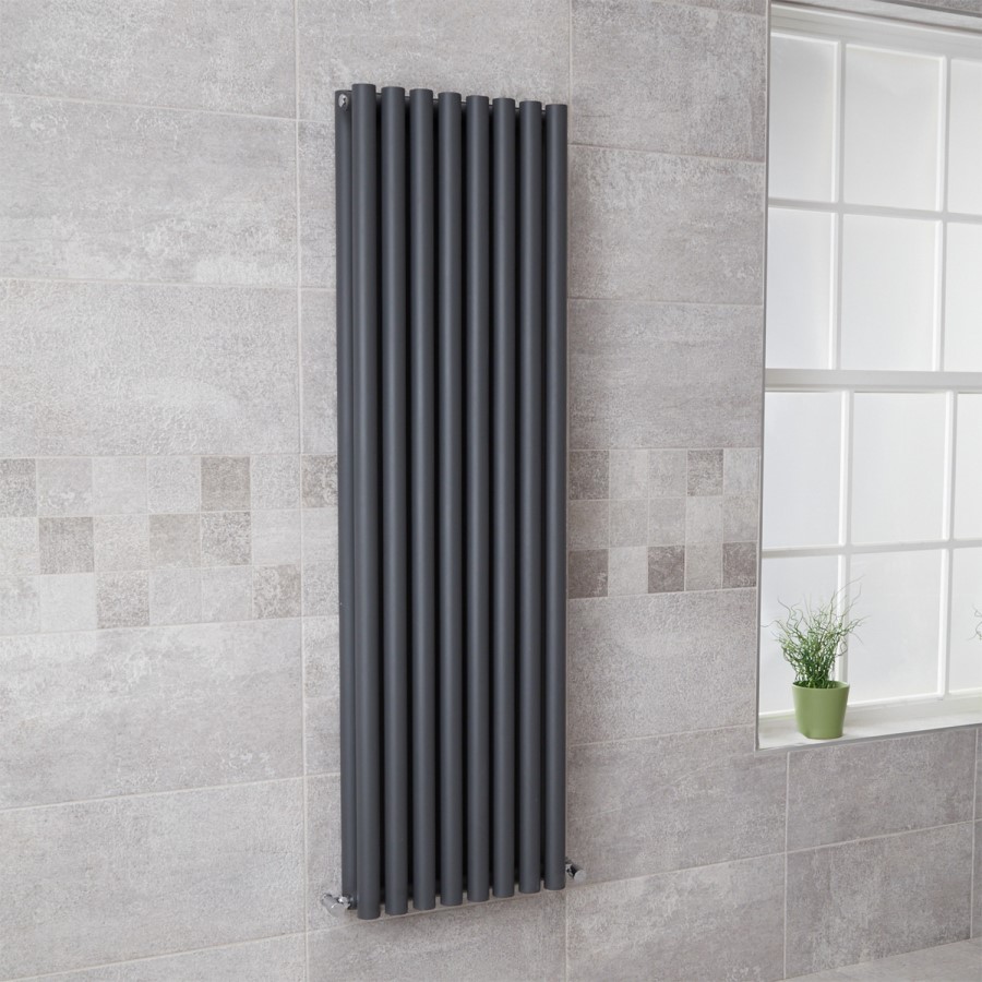 Langham 1600 x 465mm Double Round Panel Anthracite Vertical Radiator