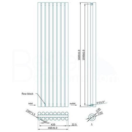 Langham 1600 x 465mm Double Round Panel Anthracite Vertical Radiator