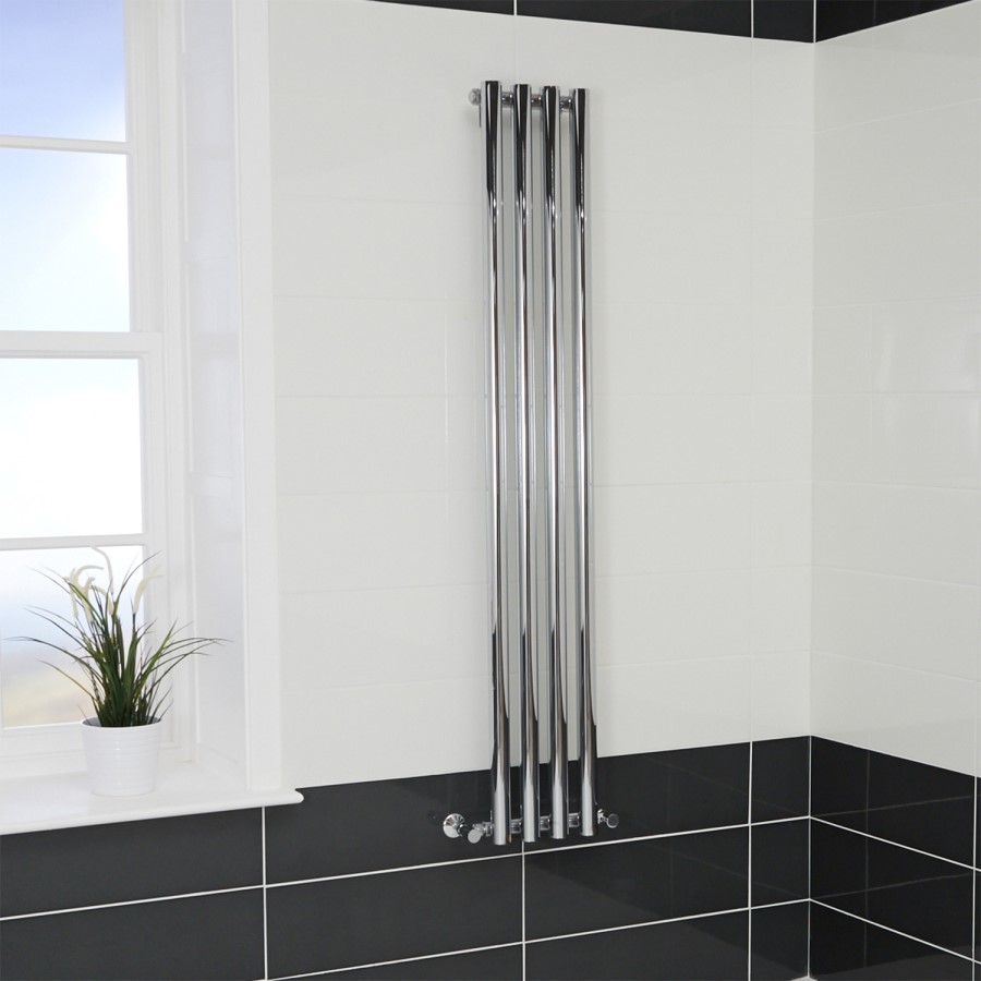 Langham Single Round Panel Chrome Vertical Radiator - 1600 x 255mm 