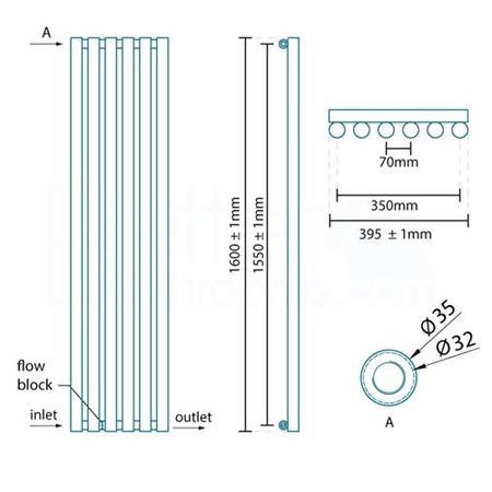Langham Single Round Panel Chrome Vertical Radiator -  1600 x 395mm
