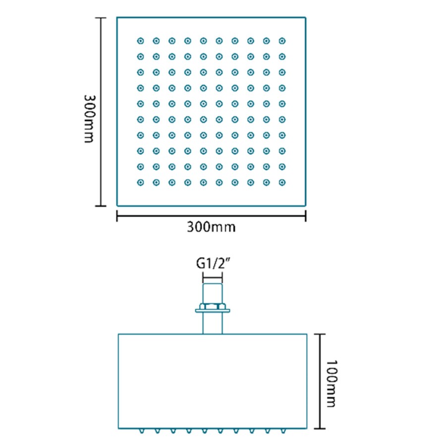 Quartino Square 300mm Ceiling Shower Head