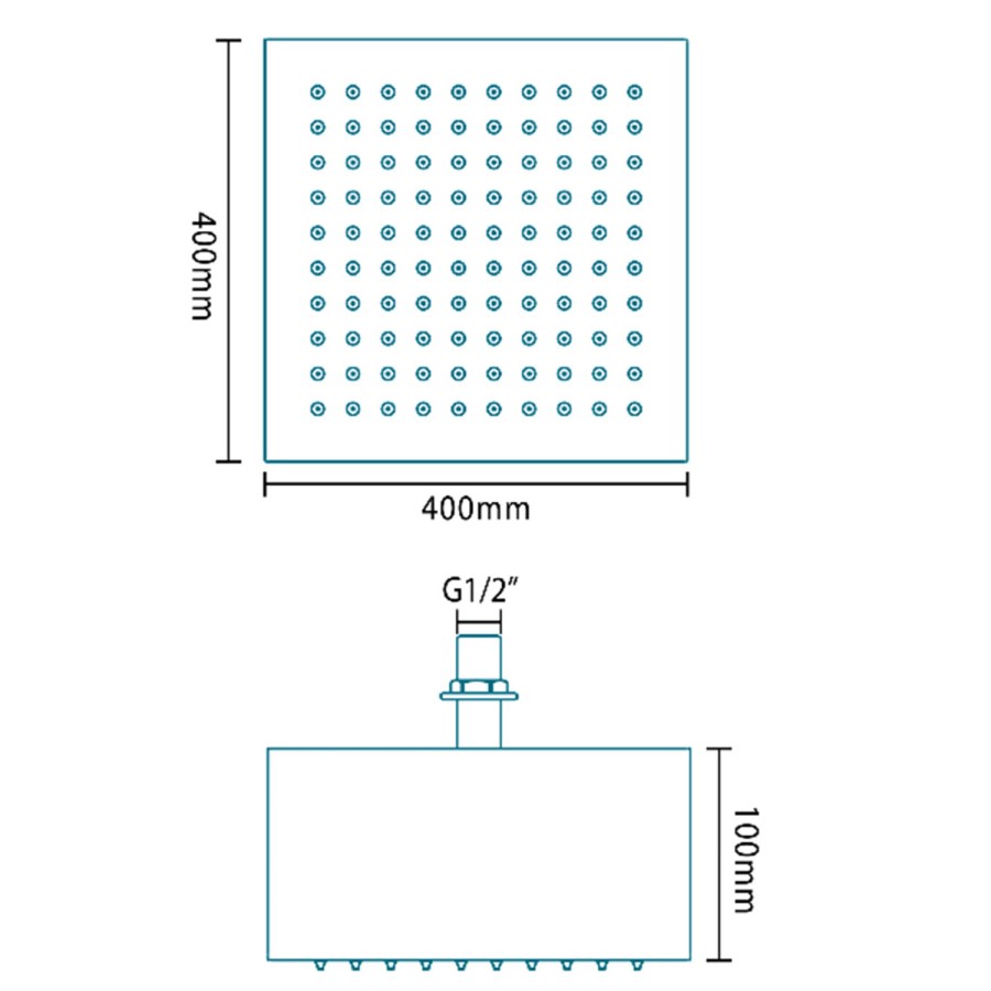 Quartino Square 400mm Ceiling Shower Head
