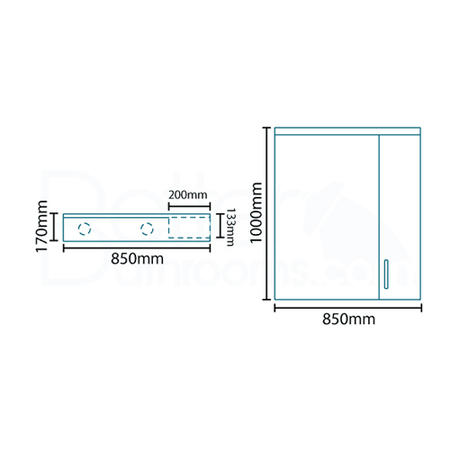 850mm Wall Hung Mirrored Cabinet Single Door 2 Lights - Windsor