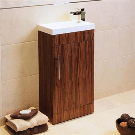 410mm Cloakroom Vanity Basin Unit - Walnut - Single Door - Aspen Range