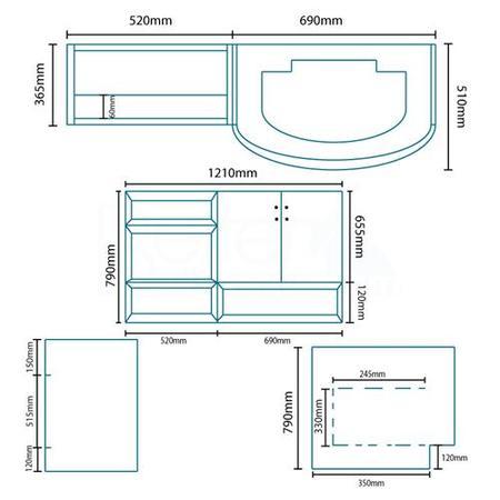Kirkwood Bow Front Right Hand Combination Unit - UNIT ONLY