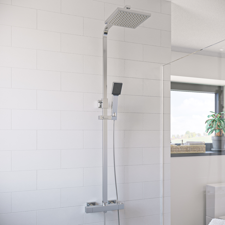 GRADE A1 - Thermostatic Mixer Bar Shower with Square Overhead & Handset - Vira
