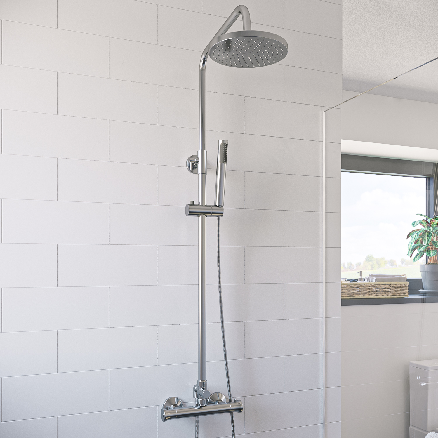 Thermostatic Mixer Bar Shower with Round Overhead & Pencil Handset - Vira
