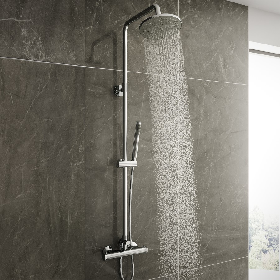 Chrome Thermostatic Mixer Shower with Round Overhead & Pencil Handset - Vira