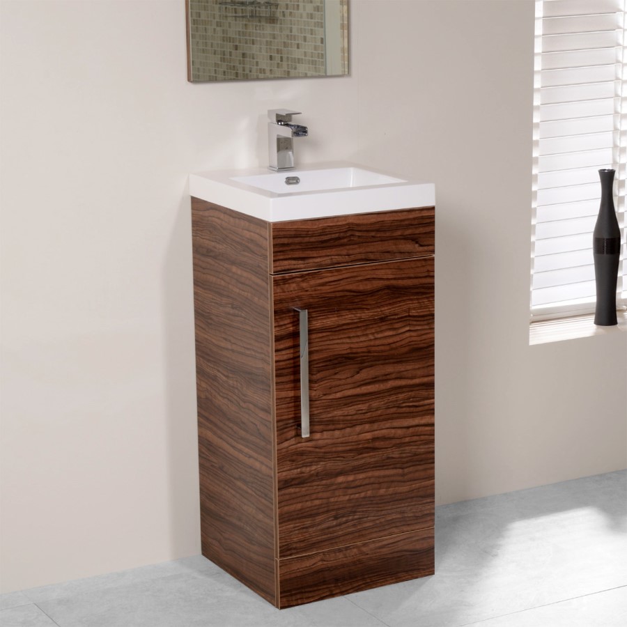 TD 400mm Floorstanding Vanity Basin Unit - Single Door - Walnut