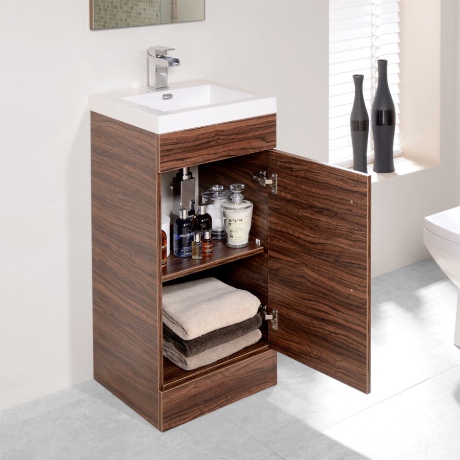 TD 400mm Floorstanding Vanity Basin Unit - Single Door - Walnut