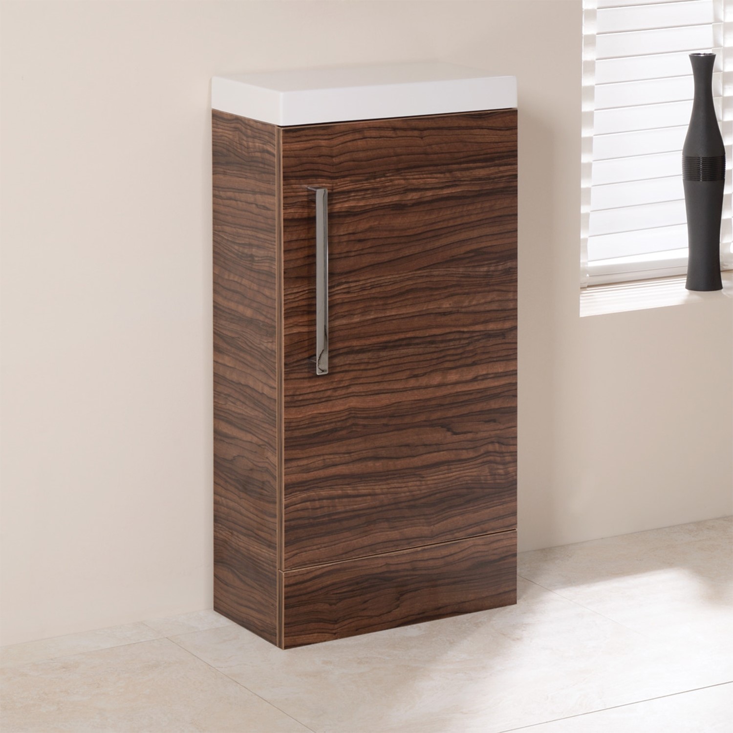 Storage Unit Tiled 405mm Floor Standing Single Door Storage Unit Walnut- TD - Better Bathrooms