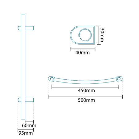 Curved Chrome Heated Bathroom Towel Rail - 760 x 500mm 
