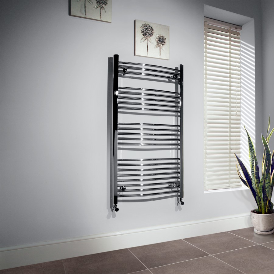GRADE A1 - Beta Heat 1150 x 500mm Curved Chrome Heated Towel Rail