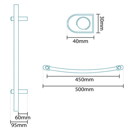 Beta Heat 1150 x 500mm Curved Chrome Heated Towel Rail