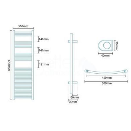 Beta Heat 1700 x 500mm Curved Chrome Heated Towel Rail