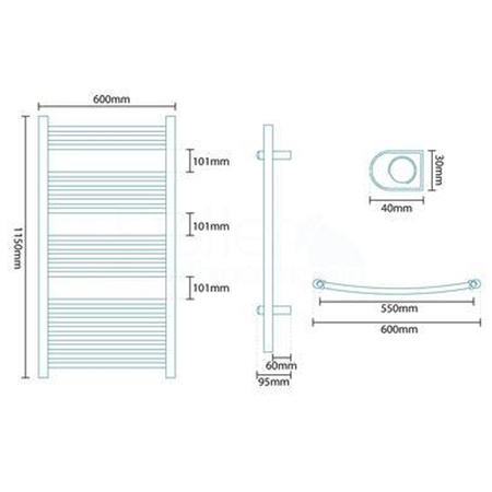 Beta Heat 1150 x 600mm Curved Chrome Heated Towel Rail