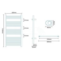 Beta Heat 1150 x 600mm Straight Chrome Heated Towel Rail