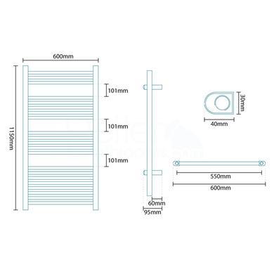 Beta Heat 1150 x 600mm Straight Chrome Heated Towel Rail