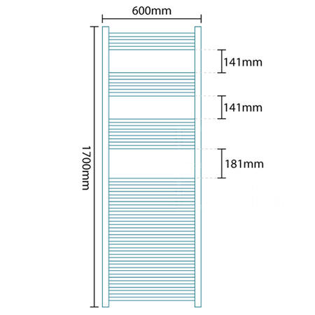 Beta Heat 1700 x 600mm Straight Chrome Heated Towel Rail