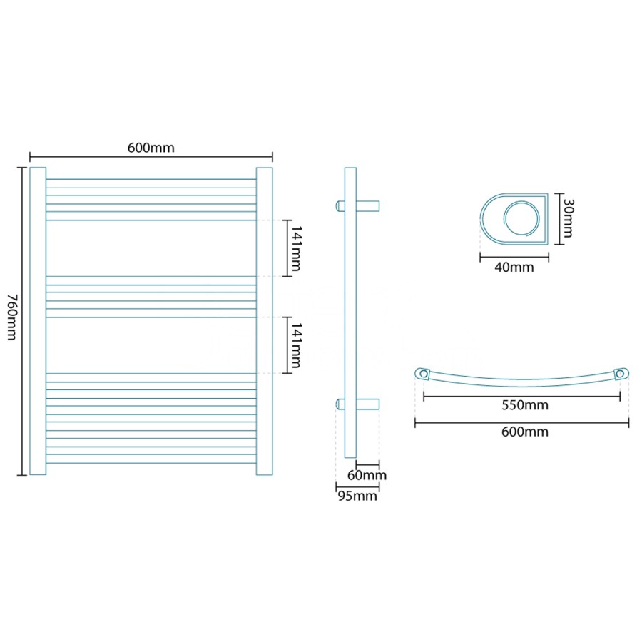 Beta Heat 760 x 600mm Curved White Heated Towel Rail