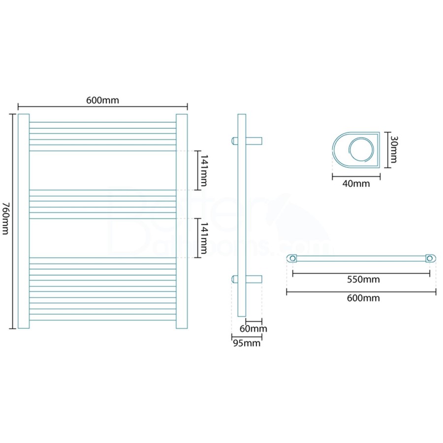 Beta Heat 760 x 600mm Straight White Heated Towel Rail