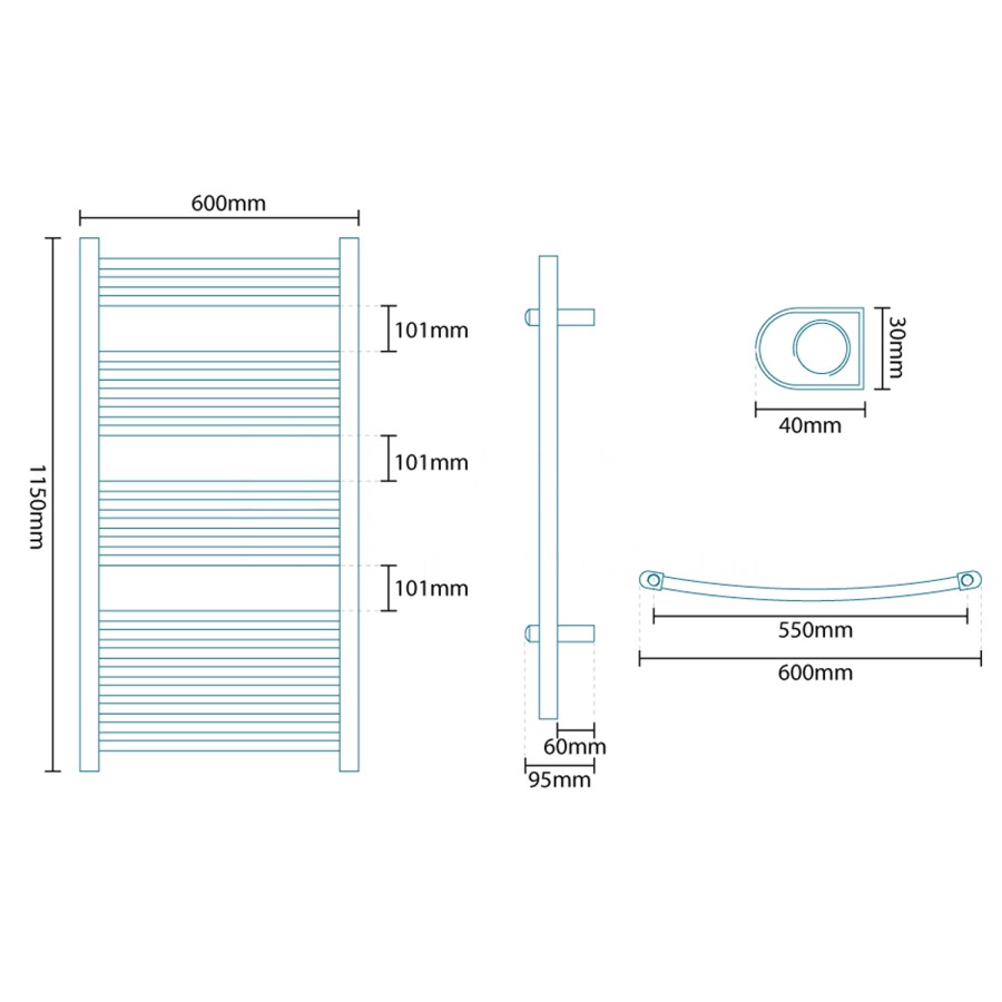 Beta Heat 1150 x 600mm Curved White Heated Towel Rail