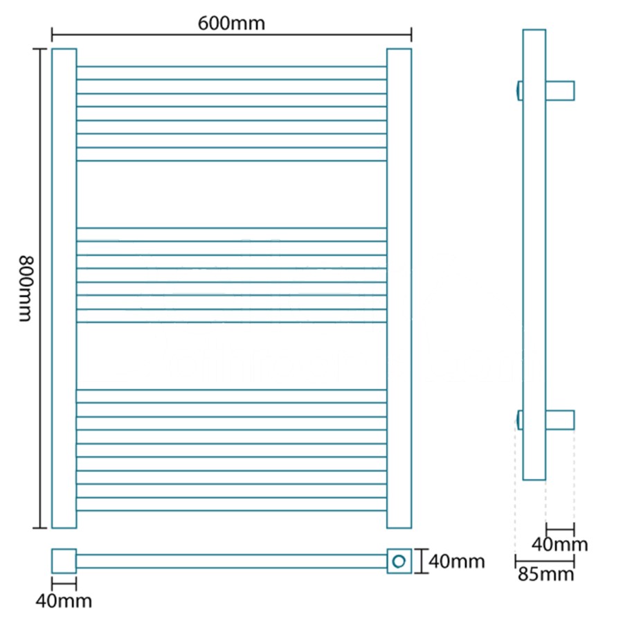 Beta Heat 800 x 600mm Square Chrome Heated Towel Rail