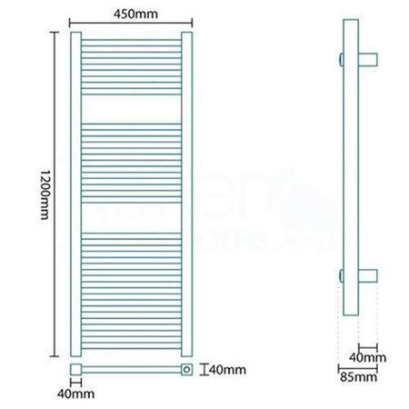 1200 x 450mm Square Chrome Heated Towel Rail Beta Heat Range