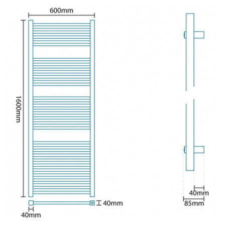 Beta Heat 1600 x 600mm Square Chrome Heated Towel Rail