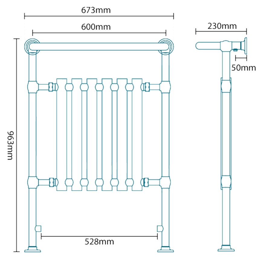 Knightsbridge Chrome Traditional Towel Rail Radiator - 963 x 673mm