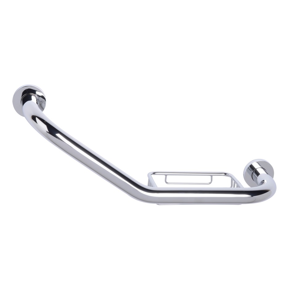 Right Hand Angled Grab Bar with Soap Dish Better Bathrooms