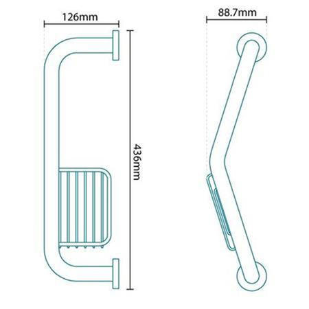 Right Hand Angled Grab Bar with Soap Dish