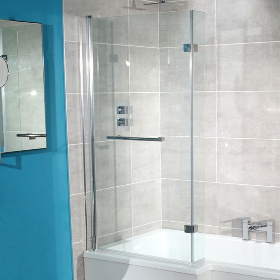 LShaped Hinged Bath Shower Screen H1435 x W796mm with Towel Rail