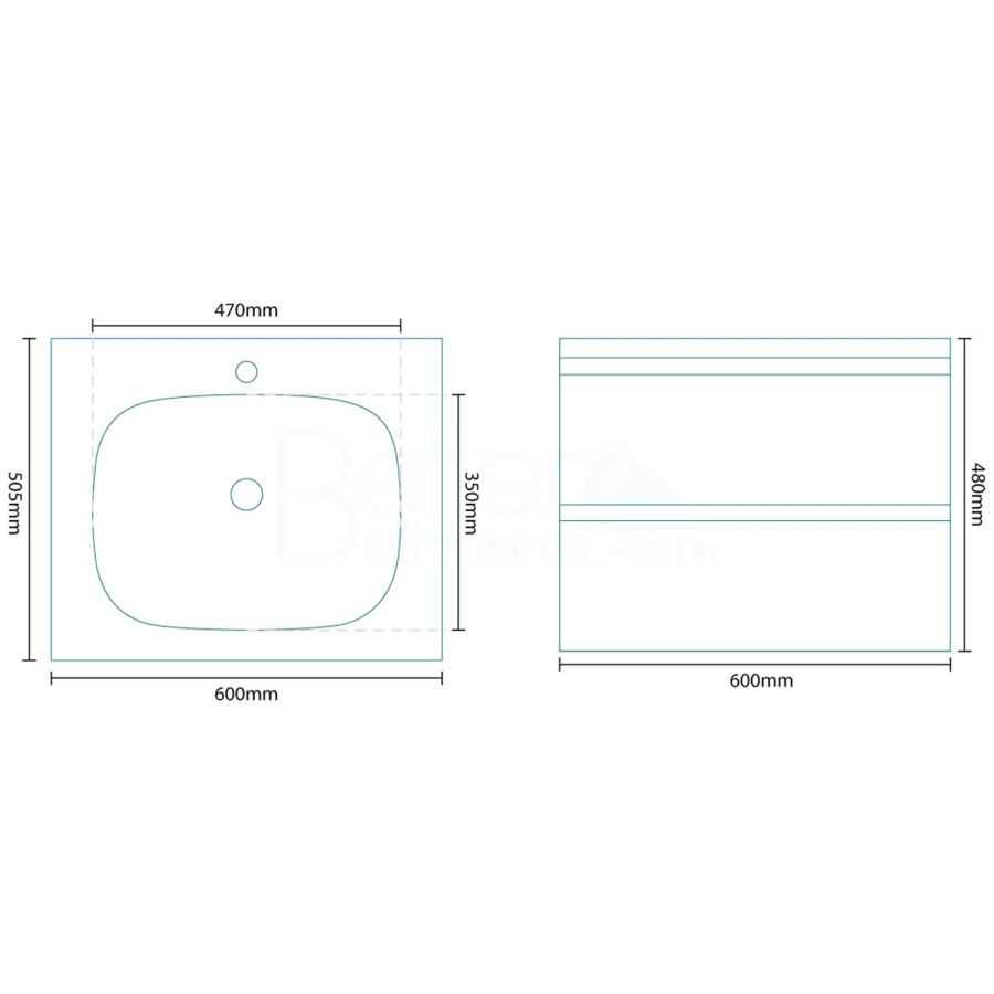 600mm Wall Hung Vanity Basin Unit - White Double Drawer - Barcelona Range
