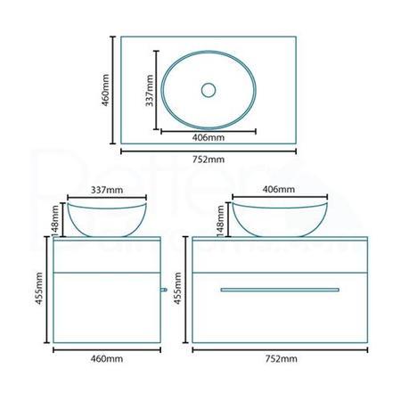 Aspen 750 Black Worktop for Wall Mounted Cabinet