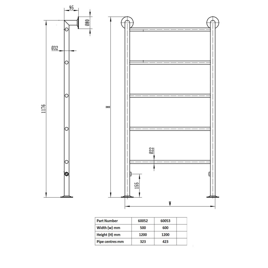 Buckden 1200 x 500 Straight Heated Towel Rail
