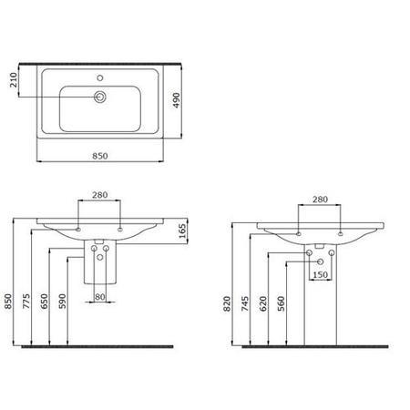 Aviso 850mm White Ceramic Wall Hung Basin