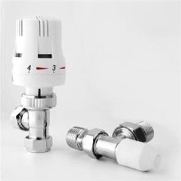 Thermostatic Angled White Radiator Valve with Lockshield