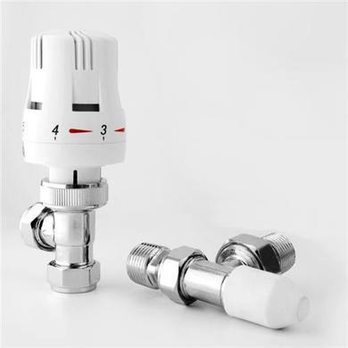 Thermostatic Angled White Radiator Valve with Lockshield