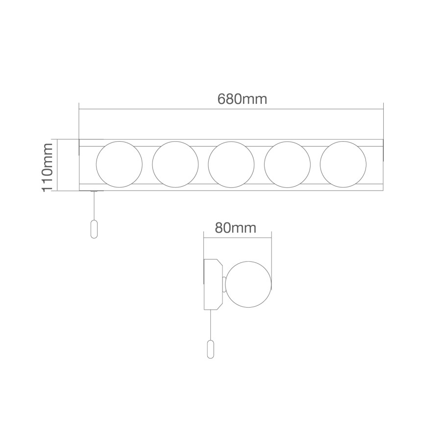 Chrome Hollywood Style Bathroom Wall Light with Pull Cord - Ara